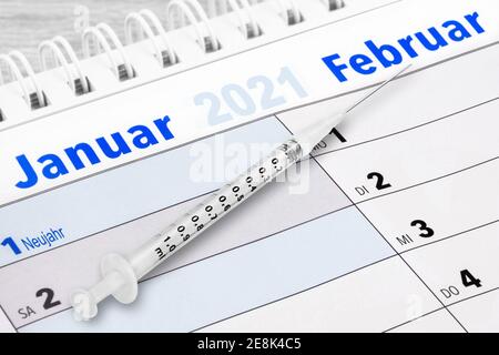 Deutschland Kalender Januar und Februar 2021 mit Spritze