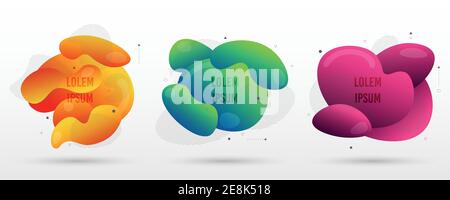 Abstract set of fluid modern graphic element gradient color badge flyer. Overlapping geometric style of lines pattern design art background. illustrat Stock Vector