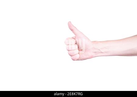 person show thumb up gesture. isolated on a white background. success concept Stock Photo