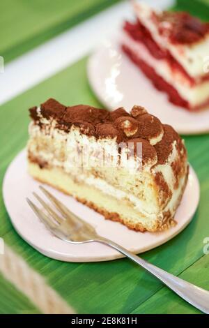 sweet dessert cakes at cafe space. vertical orientation Stock Photo