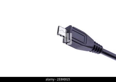 micro usb cable close up isolated on a white background. copy space. macro Stock Photo