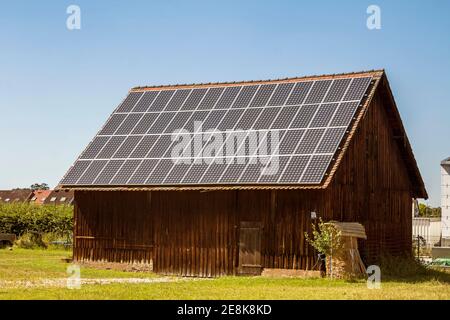 Solar panel on a farm house roof Stock Photo