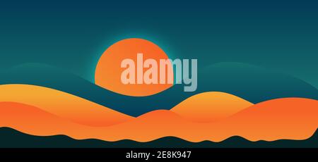 Hand drawn landscape sunset elements or mountains curves colorful background. Vector illustration Stock Vector