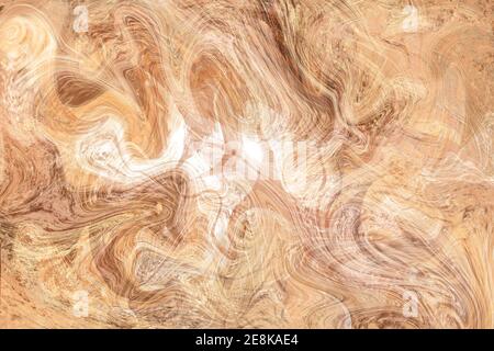 Creamy yellow fluid illustration. Digital marbling card. Abstract pastel fluid art background. Marble textile print or paper cover. Agate stone statio Stock Photo