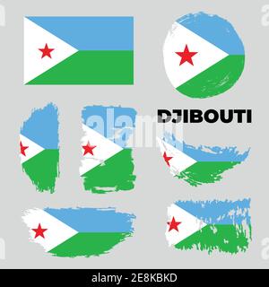 Set of Djibouti flag on isolated background vector Stock Vector