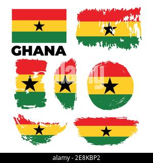 Ghana flag. Brush strokes are drawn by hand. vector Stock Vector