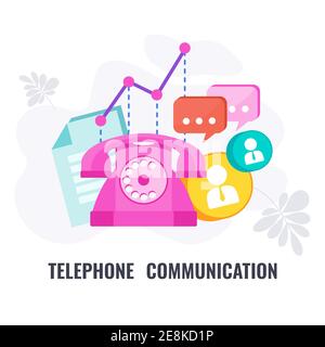 Telemarketing icon. Telephone communication. Flat vector illustration. Stock Vector