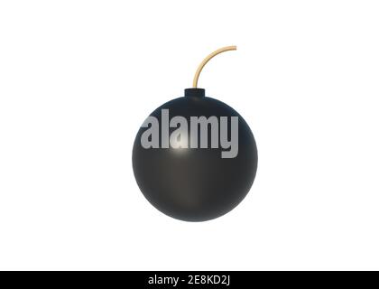 3D Illustration Black ball bomb with fuse isolated on white background with clipping path Stock Photo