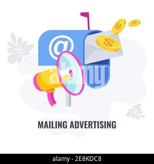 Mailing advertising infographic icon. Flat vector banner with icon. Stock Vector