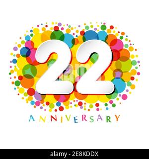 22nd anniversary numbers. 22 years old multicolored congrats. Cute congratulation concept. Isolated abstract graphic design template. Age digits. Up t Stock Vector