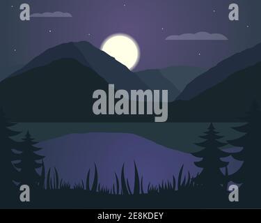 illustration vector design of landscape of mountain and lake Stock Vector