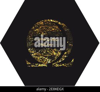 omega sign, gold logo, Golden Greek Omega Letter Symbol, luxury icon, graphic, vector isolated on dark background . Vector illustration Stock Vector