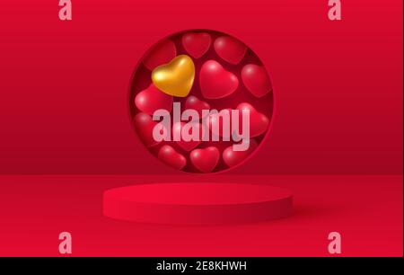 3d render of love valentine stages background or texture. Bright red ...