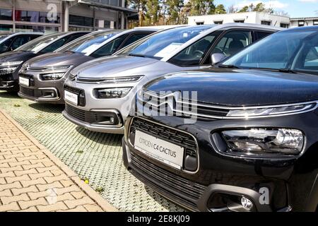 Nurnberg, Germany: Citroen emblem at one of Citroen's auto dealerships, Citroen is a french car maker, part of PSA Peugeot Citroen Stock Photo