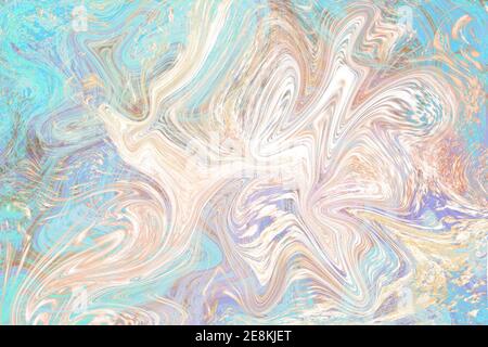 Yellow mint fluid illustration. Digital marbling card. Abstract pastel fluid art background. Marble textile print or paper cover. Agate stone statione Stock Photo