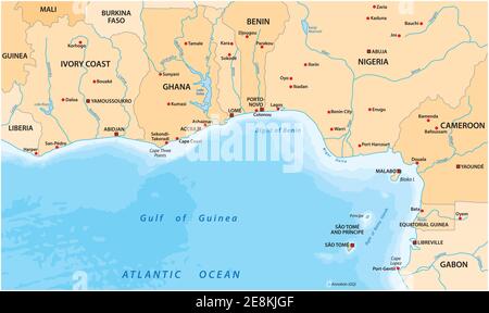 vector map of the Gulf of Guinea in West Africa Stock Vector