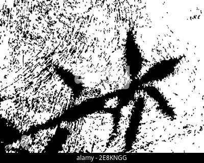 Grungy vector texture. Black shadow of plant on grunge concrete surface. Rough splatter on white background. Brushed wall texture for vintage overlay Stock Vector