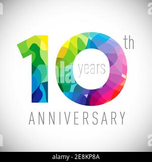 10th anniversary numbers. 10 years old logotype. Bright congrats. Isolated abstract graphic design template. Creative 1, 0 sign. 3D digits. Up to 10%, Stock Vector