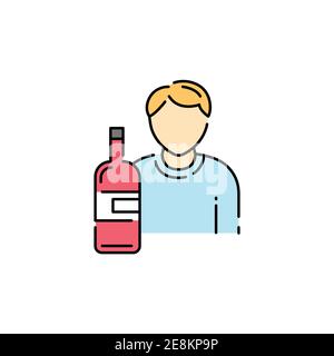Alcoholic father color line icon. Family problems. Psychological addiction. Sign for web page, mobile app, button, logo. Editable stroke Stock Vector