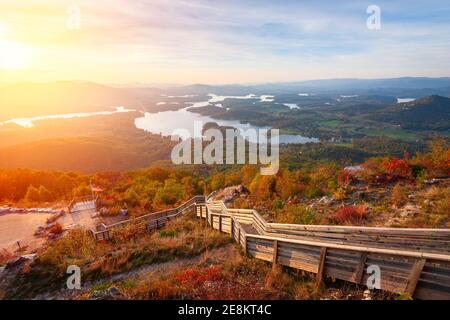 Hiawassee, Georgia, USA landscape with Chatuge Lake in early autumn at dusk. Stock Photo