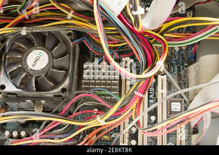 Arnhem, Netherlands - January, 24, 2021: The inside of a modern desktop computer with electronics and hardware components Stock Photo