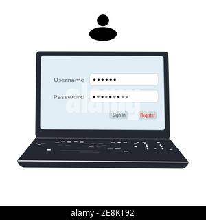 Interface design of the login and registration form. The page on the computer, the login to the web element. Vector Stock Vector