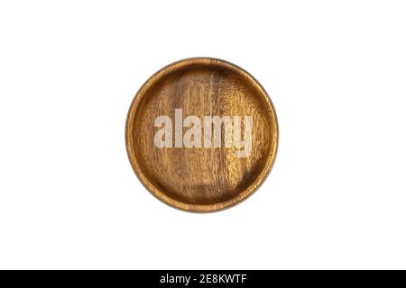 Empty bamboo wooden brown bowl isolated on white Stock Photo