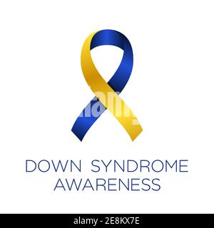 Down Syndrome Awareness Ribbon. Blue and yellow bow symbol. Awareness day is on March 21. Awareness month is October.Trisomy copy of chromosome.Vector Stock Vector