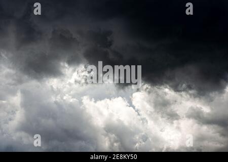 Closeup of Storm Clouds in a Dark Dramatic Sky, full frame, photography Stock Photo
