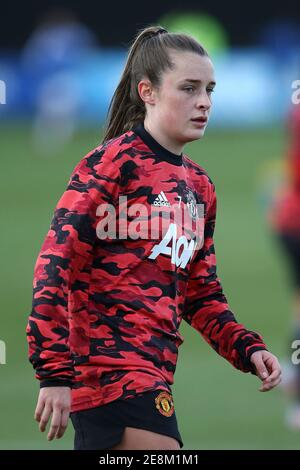 Liverpool, UK. 31st Jan, 2021. Ella Toone of Manchester United during the warm up. Barclays Women's super league match, Everton Women v Manchester Utd Women at Walton Hall Park in Liverpool on Sunday 31st January 2021. this image may only be used for Editorial purposes. Editorial use only, license required for commercial use. No use in betting, games or a single club/league/player publications.pic by Chris Stading/Andrew Orchard sports photography/Alamy Live News Credit: Andrew Orchard sports photography/Alamy Live News Stock Photo