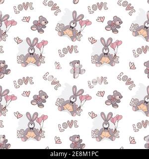Funny seamless doodle pattern for Valentines Day, wedding, romantic events. Vector Stock Vector