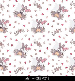 Funny seamless doodle pattern for Valentines Day, wedding, romantic events. Vector Stock Vector