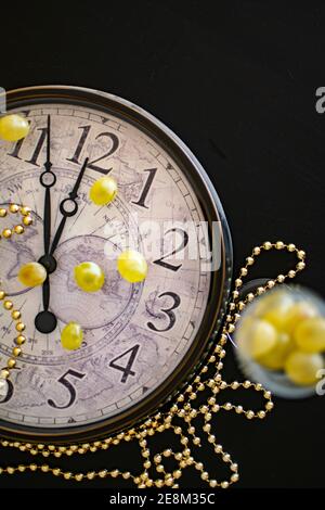 a clock showing just a few minutes before the new years arrives Stock Photo