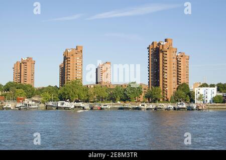 View across the River Thames towards the World's End public housing development in Chelsea, London. Stock Photo