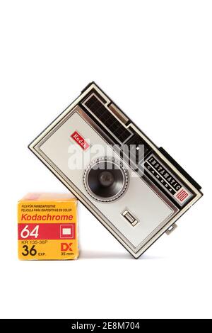 MOTALA, SWEDEN- 18 SEPTEMBER 2012: Kodachrome and Kodak's Instamatic 100 camera from film maker Kodak. Stock Photo