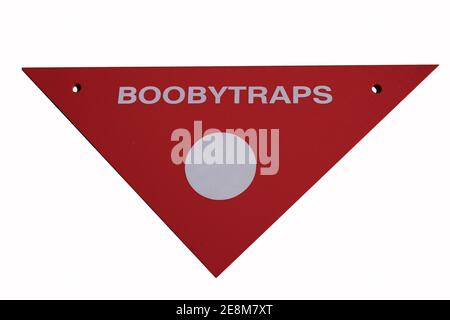 Red sign of danger. Warning sign booby traps Stock Photo