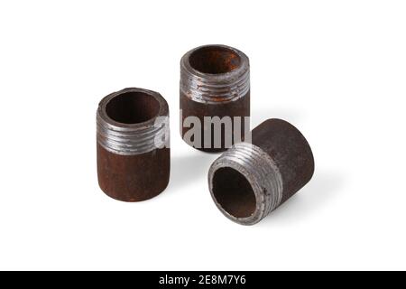 Steel pipe threads for welding and pipe connection isolated on white background Stock Photo