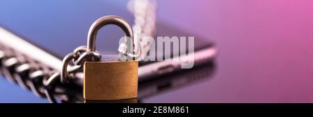 Modern smartphone with a lock. Data protection. Mobile phone security concept. Stock Photo