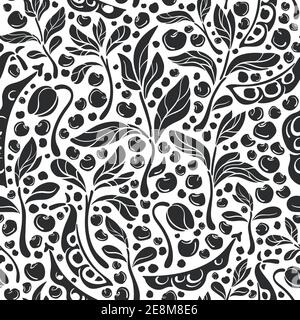 Legumes seamless pattern. Vector pod, bean, sprout, soy, lentils on white background. Natural vegan food. Art graphic illustration. Healthy ingredient Stock Vector