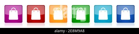 Sale bag icon set, square glossy vector buttons in 6 colors options for webdesign and mobile applications Stock Vector