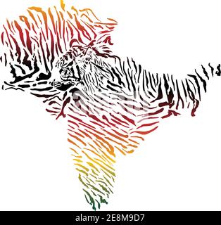 Color map of Indian subcontinent with tiger background Stock Vector
