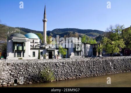 Careva Dzamija (Emperor's Mosque) at dusk, first mosque built in Sarajevo, Bosnia and Herzegovina Stock Photo