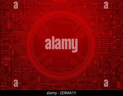 Computer circuit board. Red background with copy-space Stock Vector