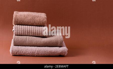 Stack Of Clean Towels On Bathroom Countertop. Space For Text Stock Photo,  Picture and Royalty Free Image. Image 196775238.