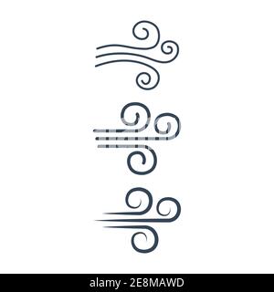 Wind line blow icon set. Weather cold symbol collection illustration. Vector isolated on white background. Stock Vector