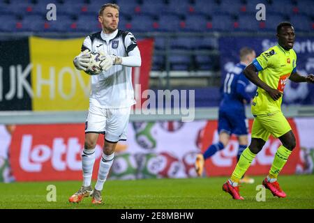 BRUSSELS, BELGIUM - JANUARY 31: Timon Wellenreuther of RSC Anderlecht during the Pro League match between RSC Anderlecht and KAA Gent at Lotto Park on Stock Photo