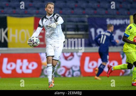 BRUSSELS, BELGIUM - JANUARY 31: Timon Wellenreuther of RSC Anderlecht during the Pro League match between RSC Anderlecht and KAA Gent at Lotto Park on Stock Photo