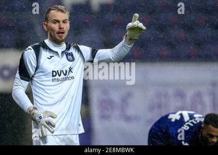 BRUSSELS, BELGIUM - JANUARY 31: Timon Wellenreuther of RSC Anderlecht during the Pro League match between RSC Anderlecht and KAA Gent at Lotto Park on Stock Photo