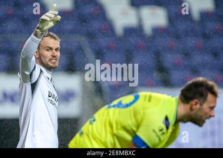 BRUSSELS, BELGIUM - JANUARY 31: Timon Wellenreuther of RSC Anderlecht during the Pro League match between RSC Anderlecht and KAA Gent at Lotto Park on Stock Photo