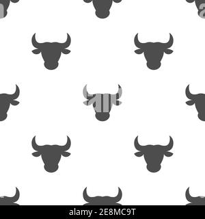 Bull seamless pattern white background. Bull head with horns vector illustration. Texas animal symbol. Stock Vector